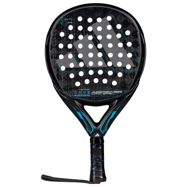 Front view of the Adidas Adipower Multiweight Ctrl 3.4 padel racket, showcasing its round shape and customizable Weight & Balance System.